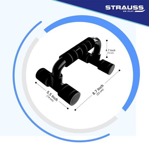 Strauss Moto Push-Up Bar, Pair |Non-Slip, Sturdy Exercise Equipment for Home or Gym Workout |Ideal for Upper Body Strength Training, Muscle Building, Push-Ups & Planks | Portable Gym Equipment,(Black) - Image 2