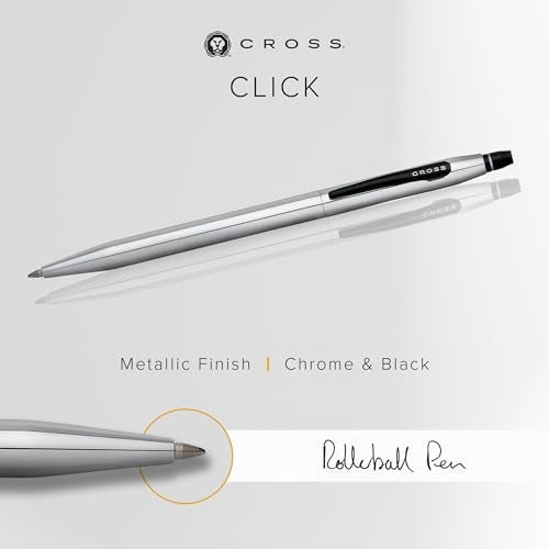 Cross Click Chrome & Black Refillable Rollerball Pen – Medium Point, Black Ink, Presented in a Luxury Gift Box - Image 5