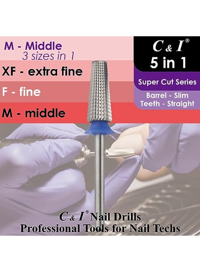 C & I C I 5 في 1 بت ثقب الأظافر نسخة محدثة سلسلة القطع الفائقة Efile لجهاز ثقب الأظافر تصميم خاص للأظافر الجل الصلبة والأظافر الأكريليكية إزالة برميل نحيف وسط M - Image 3