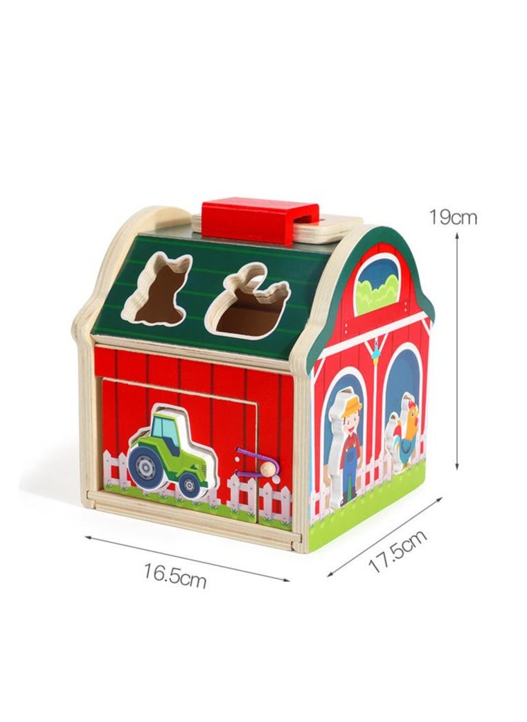 MIXDE Wooden Take-Along Sorting Barn Toy with Flip-Up Roof and Handle, 10 Wooden Farm Play Pieces - Farm Toys, Shape Sorting And Stacking Learning Toys For Toddlers And Kids Ages 2+  - Image 2