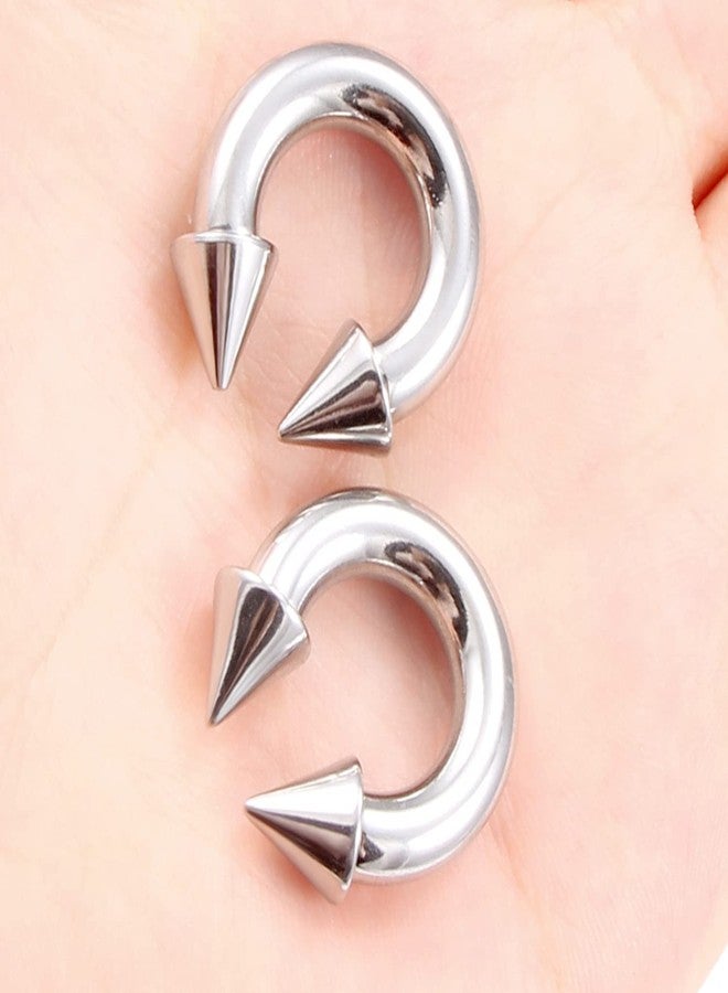 Ftovosyo PA Ring Internally Threaded Spike Circular Barbells Horseshoe Large Septum Ring Ear Gauges Earrings 4G 5mm 12mm 1/2" 316L Surgical Steel Pierced Body Jewelry for Women Men - Image 3