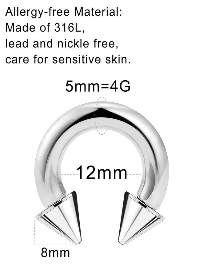 Ftovosyo PA Ring Internally Threaded Spike Circular Barbells Horseshoe Large Septum Ring Ear Gauges Earrings 4G 5mm 12mm 1/2" 316L Surgical Steel Pierced Body Jewelry for Women Men - Image 2