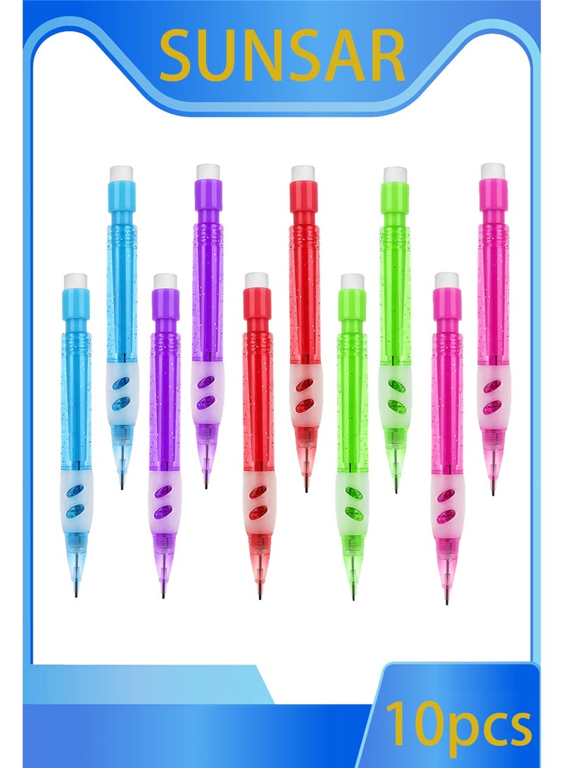 SUNSAR 10 Pcs Mini Mechanical Pencils 0.7 mm, Automatic Pencils with Erasers, Silicone Handguard for Writing Drawing Sketching - Image 1