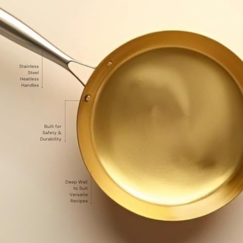 NUTRION Pure Bronze Frying Pan - 9''/24Cm, 1.4 Liter Traditional Indian Cooking Pan/Tawa for Cooking with Health-Boosting Properties (Medium Pan) - Image 2