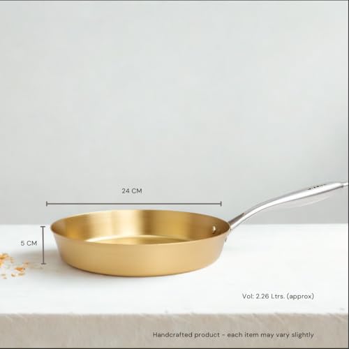 NUTRION Pure Bronze Frying Pan - 9''/24Cm, 1.4 Liter Traditional Indian Cooking Pan/Tawa for Cooking with Health-Boosting Properties (Medium Pan) - Image 4