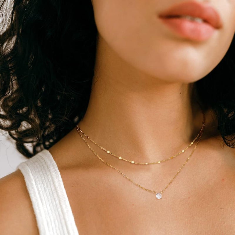 BERISO 14K Gold/Silver Plated Choker Necklace for Women Shining Dots Station Gold Chain Necklace Beads Sparkle Chain Necklace Link Chain Exquisite Jewelry for women - Image 2