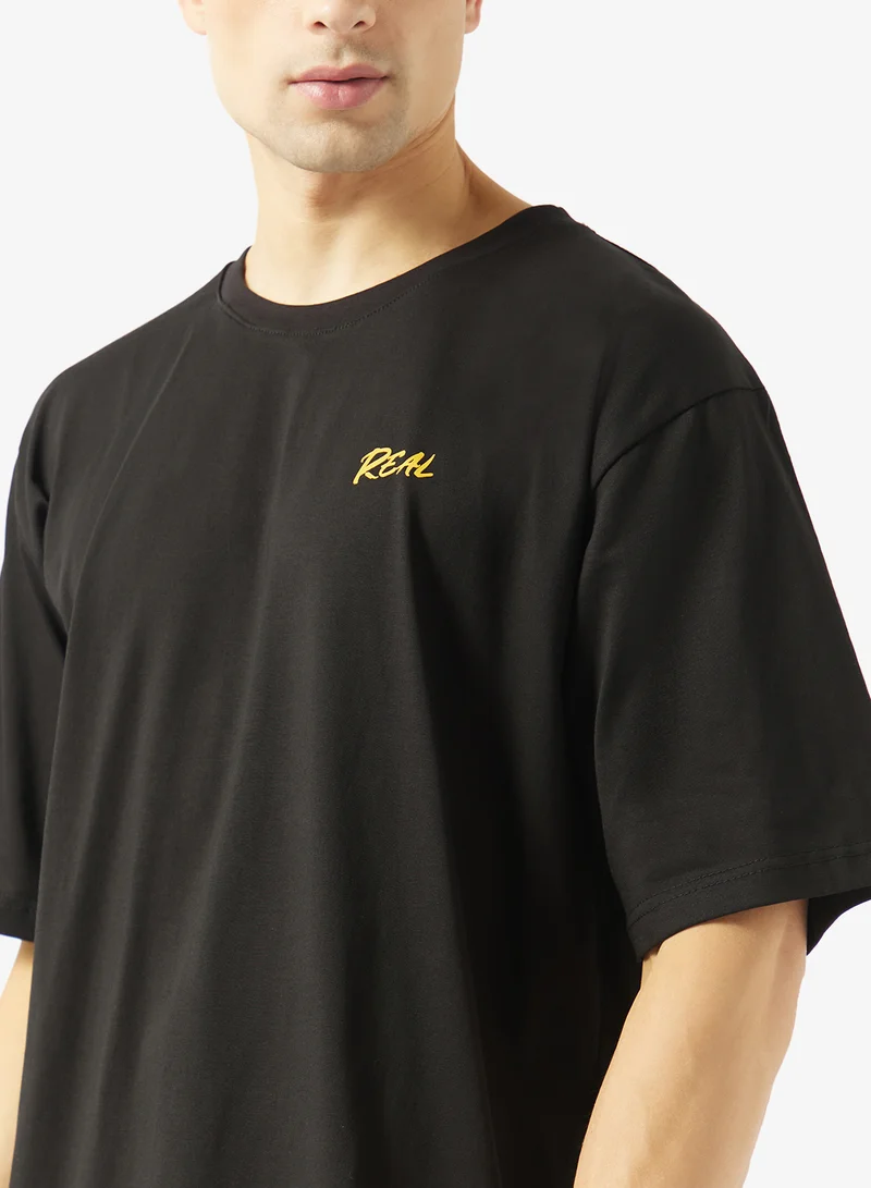 Seventy Five  Graphic Crew Neck Oversize Drop Shoulder T-Shirt for Men | Best Price UAE