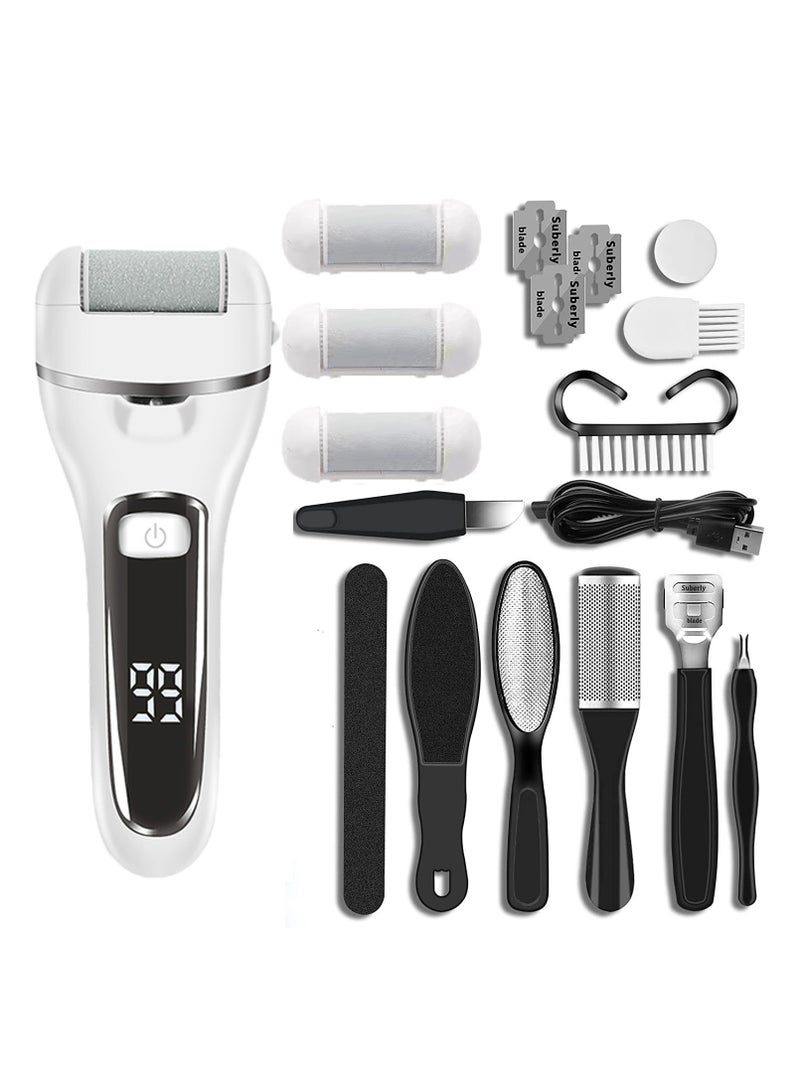 Generic Electric Callus Remover for Feet with 3 Roller Heads 2 Speed Rechargeable Waterproof Professional Pedicure Kit 18 in 1 Foot File Tools Perfect for Dead Hard Cracked Dry Skin,White. - Image 1