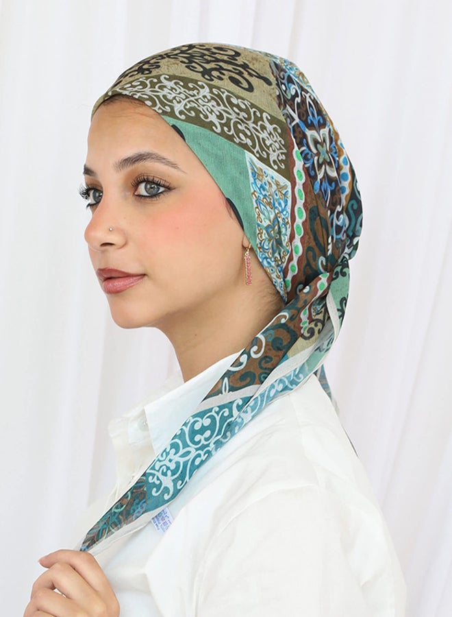 Tie Shop Tie Shop - Square Printed Crepe Chiffon Scarf - Turquoise - Green - Brown For Women