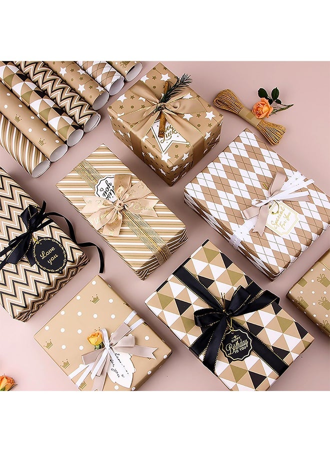 Peachjoy Gift Wrapping Paper, Happy Birthday Wrapping Paper, 8 Sheets Brown Wrapping Paper with Stickers Paper Rope, Kraft Wrapping Paper for Birthday Graduation All Occasion for Men Women Boys Girls, 50X70CM  - Image 4