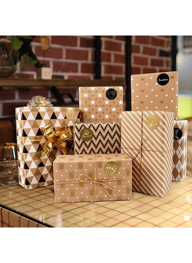 Peachjoy Gift Wrapping Paper, Happy Birthday Wrapping Paper, 8 Sheets Brown Wrapping Paper with Stickers Paper Rope, Kraft Wrapping Paper for Birthday Graduation All Occasion for Men Women Boys Girls, 50X70CM  - Image 3