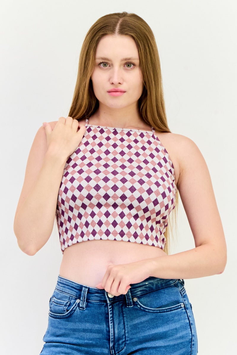ONLY Women Square Neck Diamond print Tank Top, Multicolor - Image 1