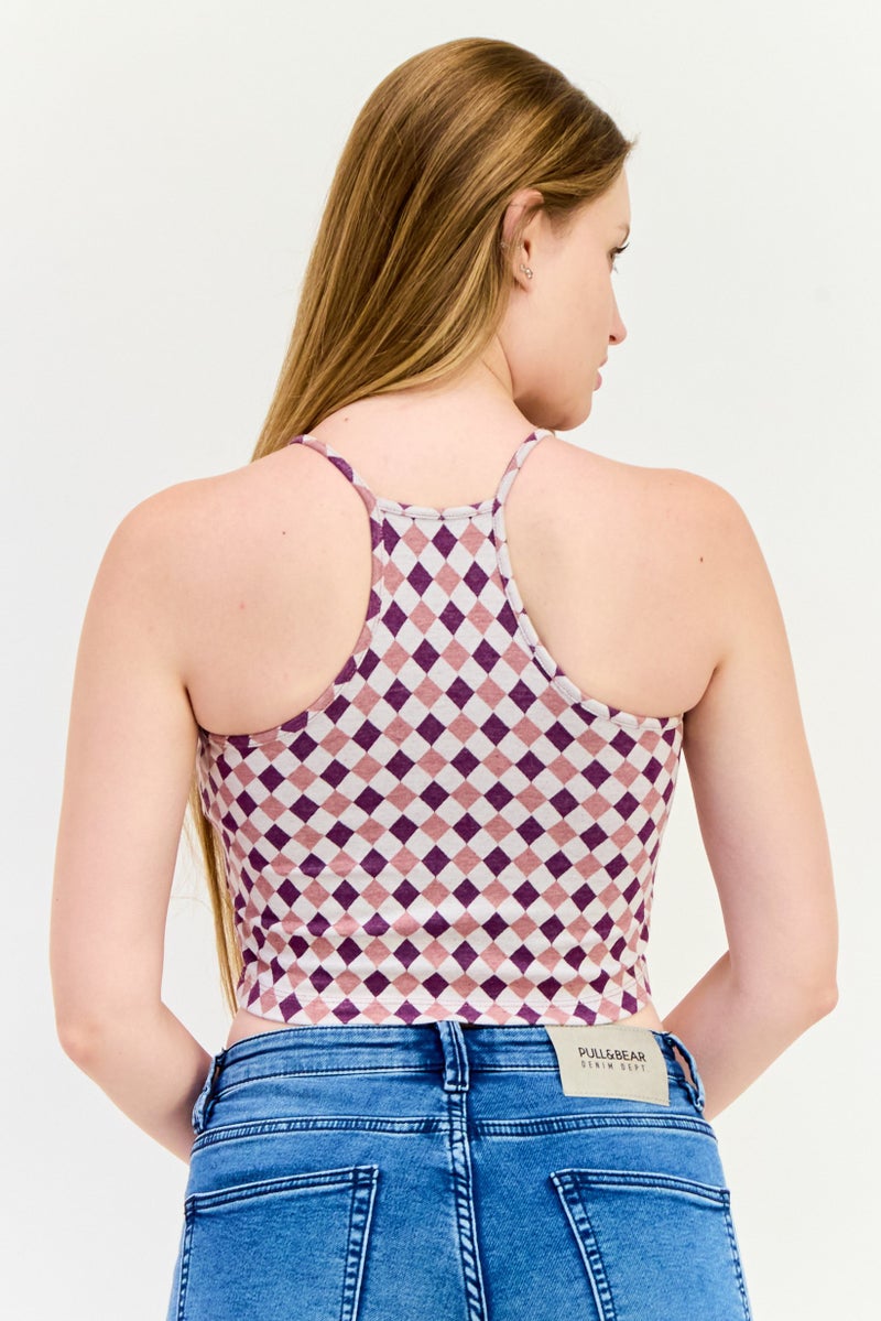 ONLY Women Square Neck Diamond print Tank Top, Multicolor - Image 3