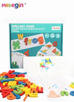MEBEGIN Wooden Toddler Learning Toy, Matching Alphabet Word Game with 56 Different Words on 28 Double-sided Cognitive Cards, Letter Jigsaw Puzzle Toys for Kid's Spelling  - Image 2