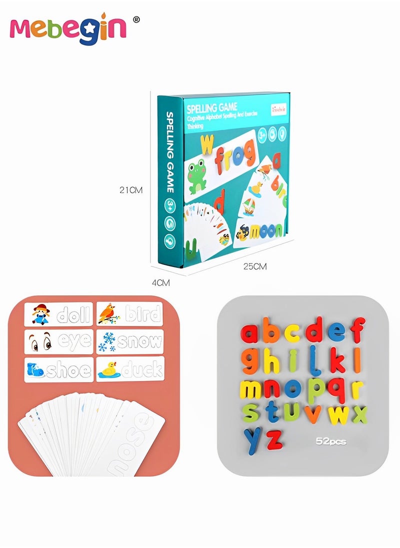 MEBEGIN - Wooden Toddler Learning Toy, Matching Alphabet Word Game with 56 Different Words on 28 Double-sided Cognitive Cards, Letter Jigsaw Puzzle Toys for Kid's Spelling - Image 1