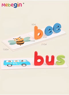 MEBEGIN Wooden Toddler Learning Toy, Matching Alphabet Word Game with 56 Different Words on 28 Double-sided Cognitive Cards, Letter Jigsaw Puzzle Toys for Kid's Spelling  - Image 4