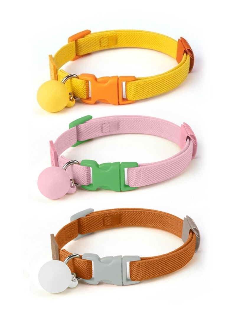 Adjustable Cat Collar 3-Pack (Yellow, Brown, Pink) with Breakaway Safety Buckle, Detachable Bell & Macaron Ball Charm - Image 1