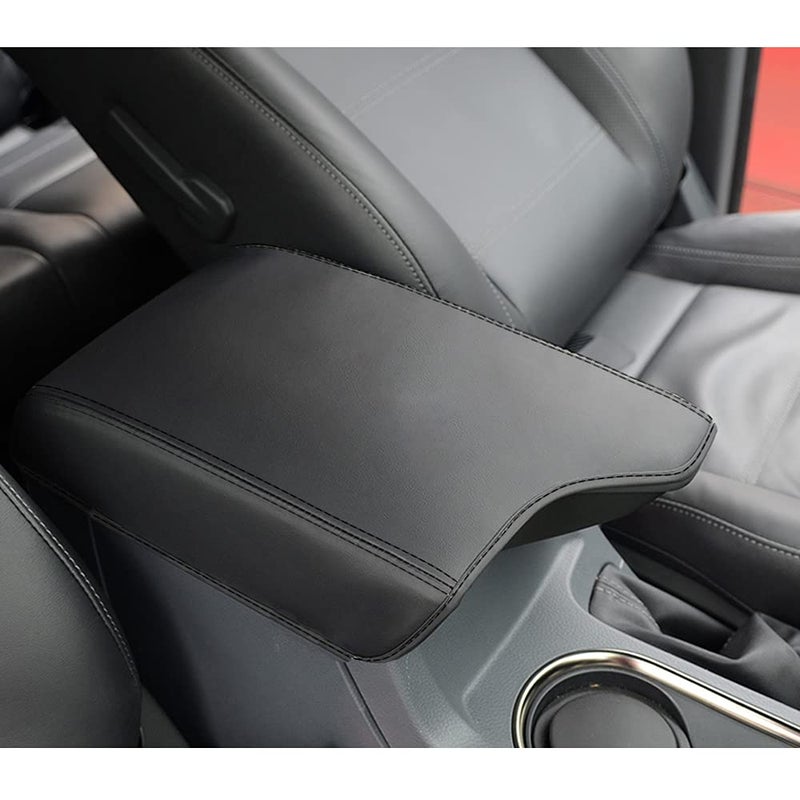 INTGET Center Console Armrest Cover for Ford Ranger Accessories 2019 2020 2021 2022 2023 Interior Leather Middle Console Dog Seat Cover Arm Rest Box Lid ProtectorBlack Stitches
