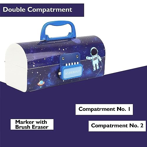 FAMOUS QUALITY Metal Pencil Box With Code Lock Pen Case Large Capacity Multi-Layer Multi-Function Storage Bag Secret Compartment Pencil Box - (Space Blue) - Image 3