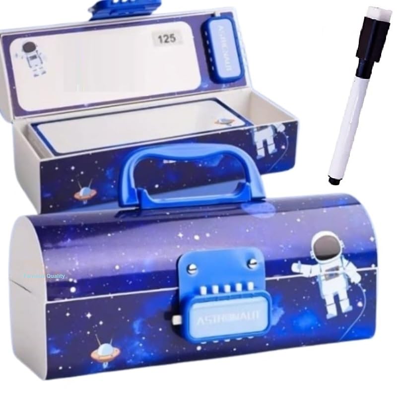 FAMOUS QUALITY Metal Pencil Box With Code Lock Pen Case Large Capacity Multi-Layer Multi-Function Storage Bag Secret Compartment Pencil Box - (Space Blue) - Image 1