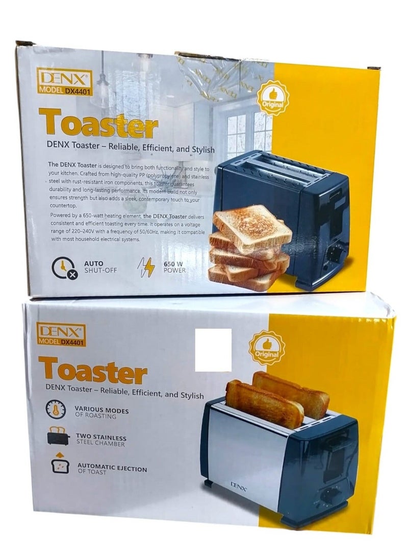 Denx 650W Stainless Steel Toaster, 2 Slice Capacity, with Browning Control - Image 1