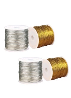 Y&D 4Rolls Metallic Cord Rope Thread String Ribbon Tinsel Bead Diy Craft Making Cord For Wedding Ornaments Gift Wrapping Tags Jewelry Gold Silver  - Image 1
