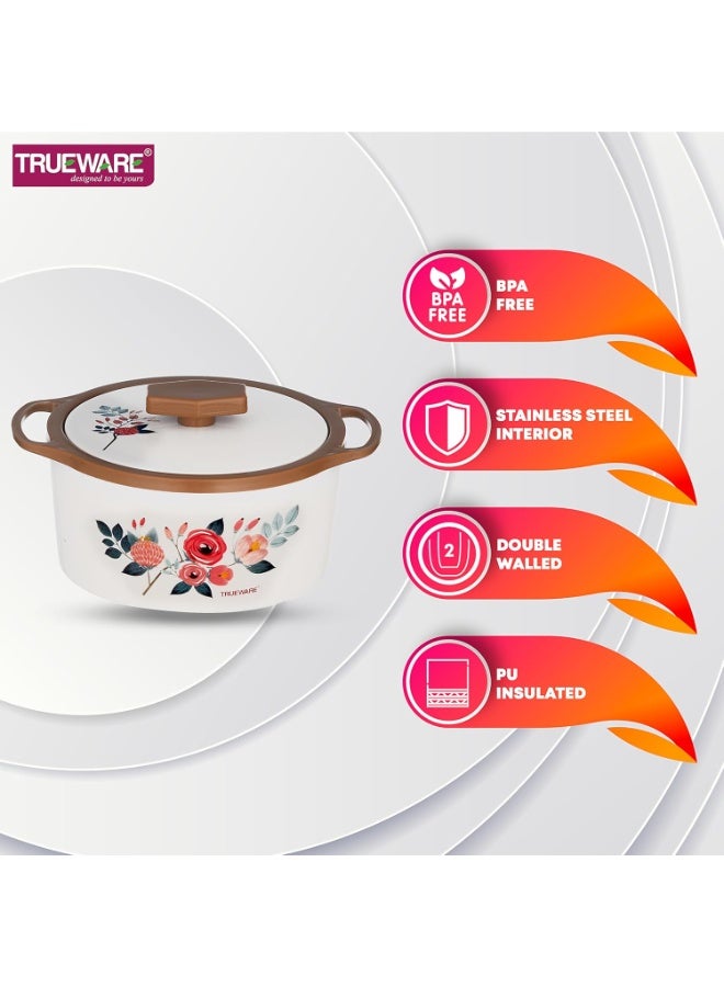 Trueware طاجن تقديم حراري من ترووير فلورا، مصنوع من الفولاذ الداخلي والبلاستيك الخارجي، سعة 1000 مل (بني وأبيض). - Image 3