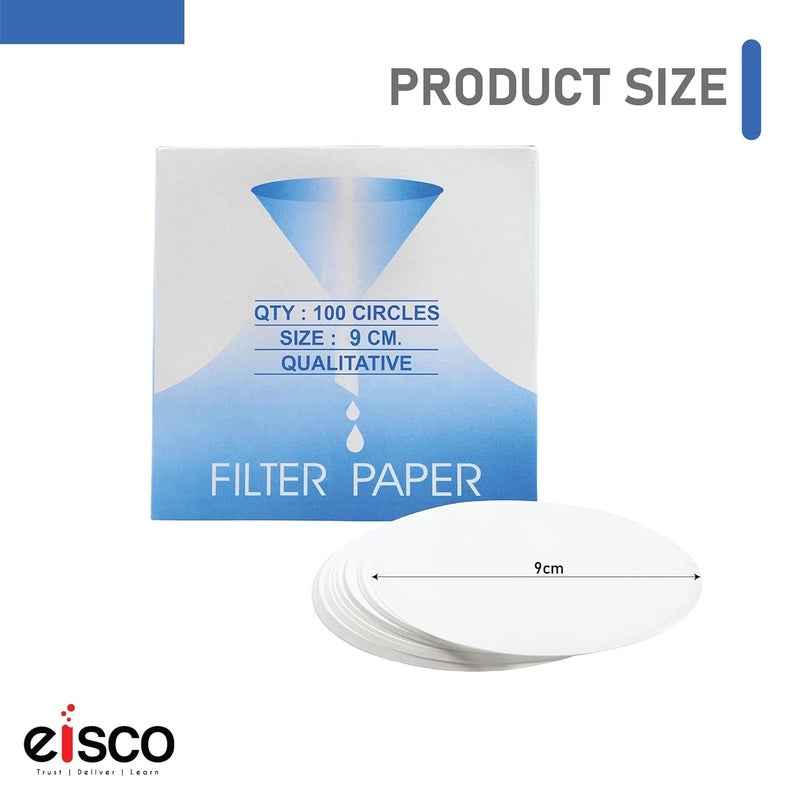 EISCO عبوة من 100 ورقة فلتر نوعية ممتازة - 9 سم، 8-10 ميكرون، ورق مختبر عالي النقاء للكيمياء، ترشيح السوائل، التجارب العلمية، البحث، الفصول الدراسية وأنشطة STEM - Image 2