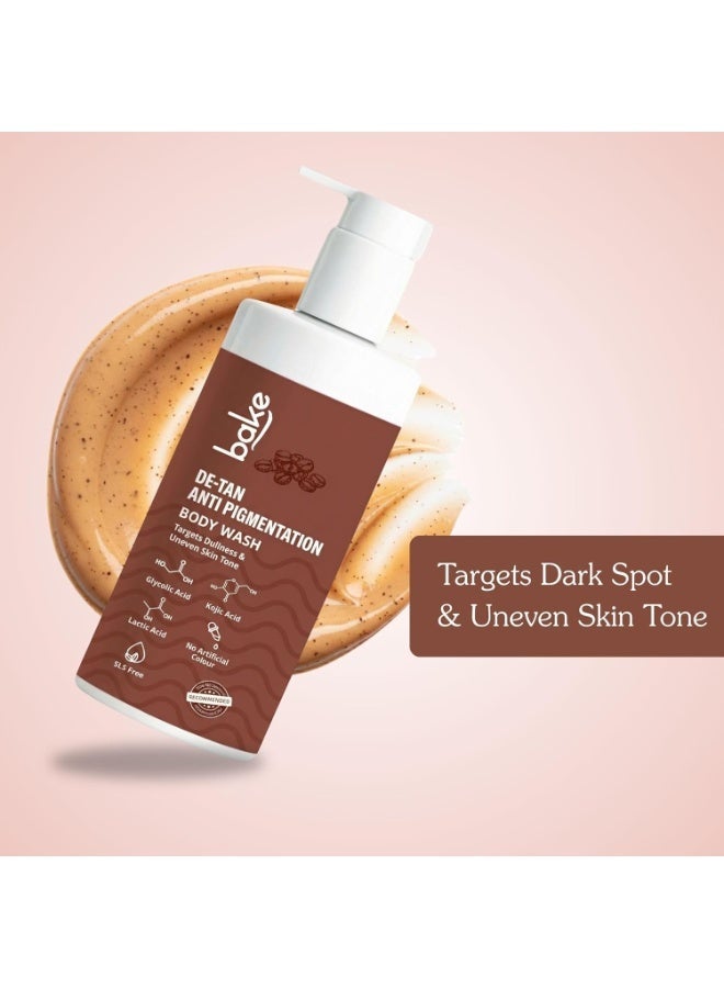 BAKE De-Tan Anti Pigmentation Coffee Body Wash with Kojic Acid, Glycolic Acid, Lactic Acid for Dark Spots, Pigmentation, Tanning & Tan Removal | For Men & Women | 300ml - Image 3