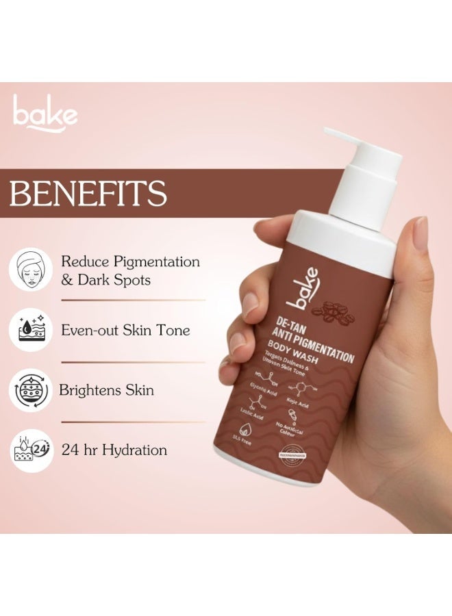 BAKE De-Tan Anti Pigmentation Coffee Body Wash with Kojic Acid, Glycolic Acid, Lactic Acid for Dark Spots, Pigmentation, Tanning & Tan Removal | For Men & Women | 300ml - Image 2