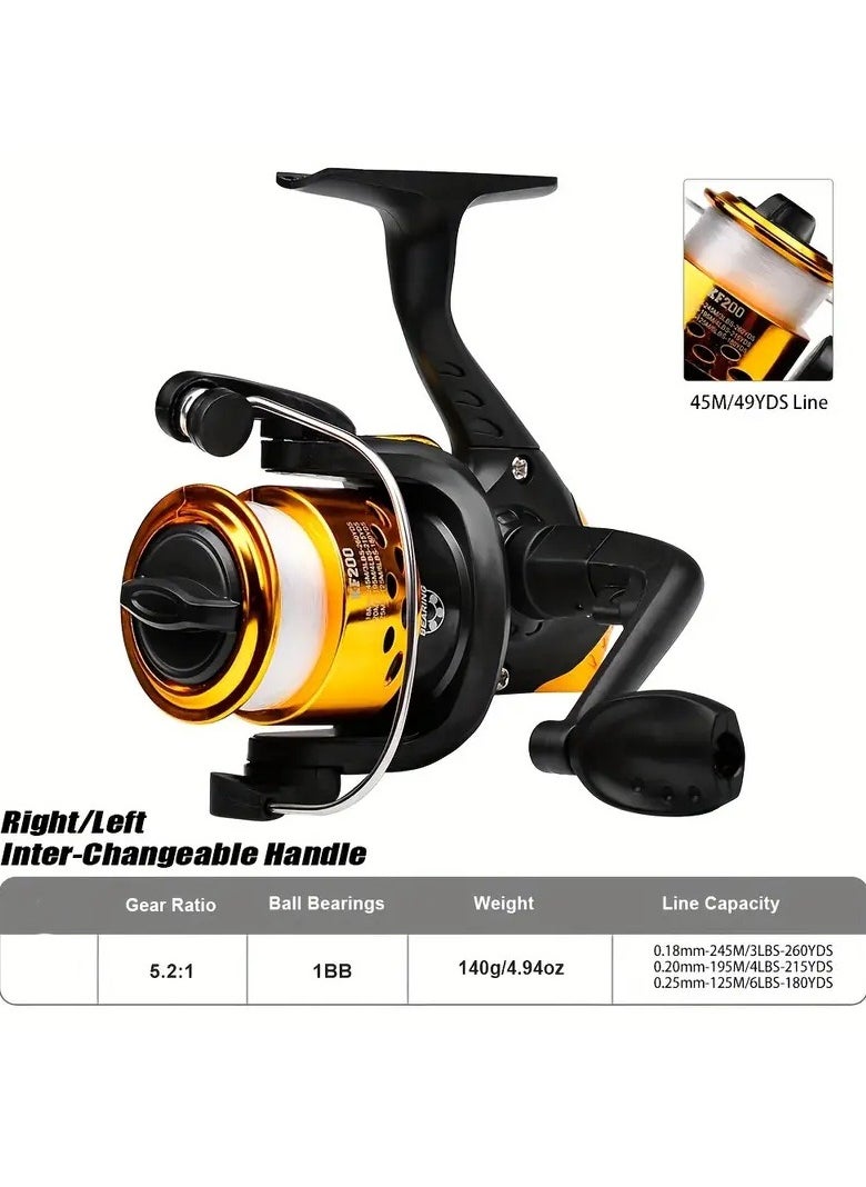 Gonice 1pc Gear Ratio 5.2:1 Spinning Reel With Fishing Line, Portable 1BB Plastic Fishing Reel, Fishing Supplies  - Image 2