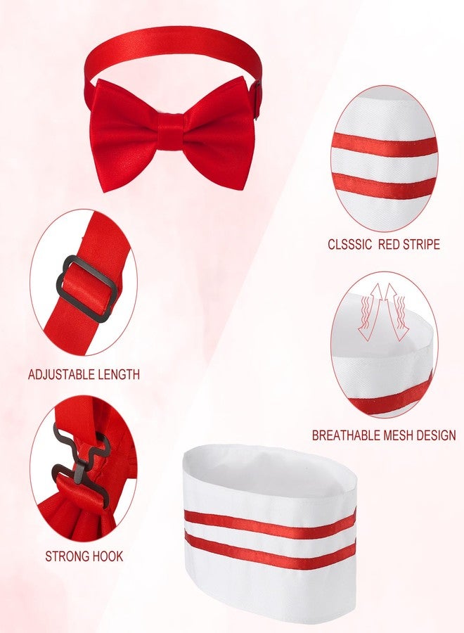 XLSXEXCL 1950s Waiter Costume Kit, Soda Jerk Costume Kit, Red and White Striped Apron with 2 Pockets, Chef Hat Red Bow Ties Adjustable for Kid Costume Cosplay Party (45x65cm) - Image 5