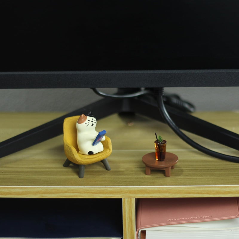 Mevodeata Cute Cat Playing Phone on Sofa and Drinking Coffee Figurine for Office Home Decor - Cute Cat Gift for Cat Lovers - Image 3