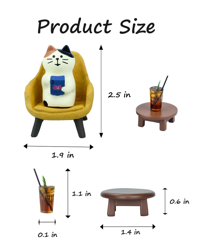 Mevodeata Cute Cat Playing Phone on Sofa and Drinking Coffee Figurine for Office Home Decor - Cute Cat Gift for Cat Lovers - Image 2
