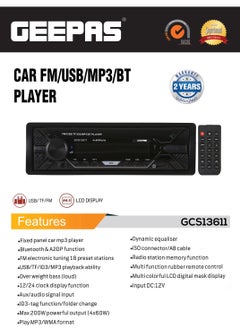 Car FM/USB/MP3/BT Player, LCD Display, GCS13611, Dynamic Equaliser, Radio Station Memory Function, Multi-Function Rubber Remote Control, Multi Colourful LCD Digital Mask Display - pzsku/ZBCCC8D3003814C93C974Z/45/_/1691757160/a8f00fec-2ba4-4c80-b358-5913dcde7068