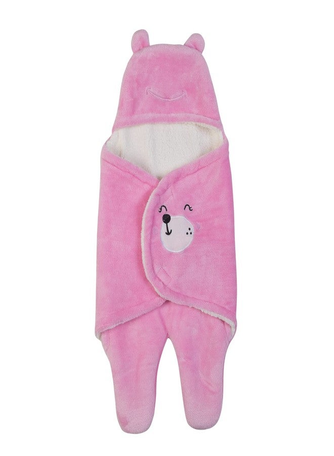 NAMAN Newborn Plush Swaddle, Hodded Blanket, Sleeping Bag, Warm and Soft Swaddle Wrap for Baby boy and Baby Girl-Pink_Cute Cartoon