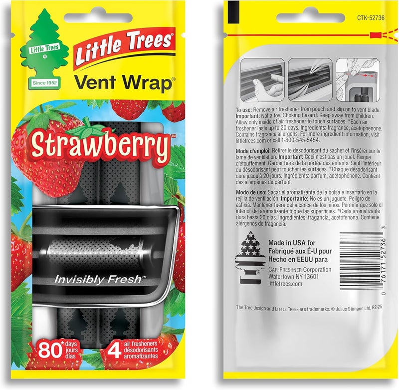 LITTLE TREES Car Air Freshener. Vent Wrap Provides Long-Lasting Scent, Slip on Vent Blade. Strawberry, 16 Air Fresheners, 4 Count (Pack of 4) Affordable purchase options - Image 2
