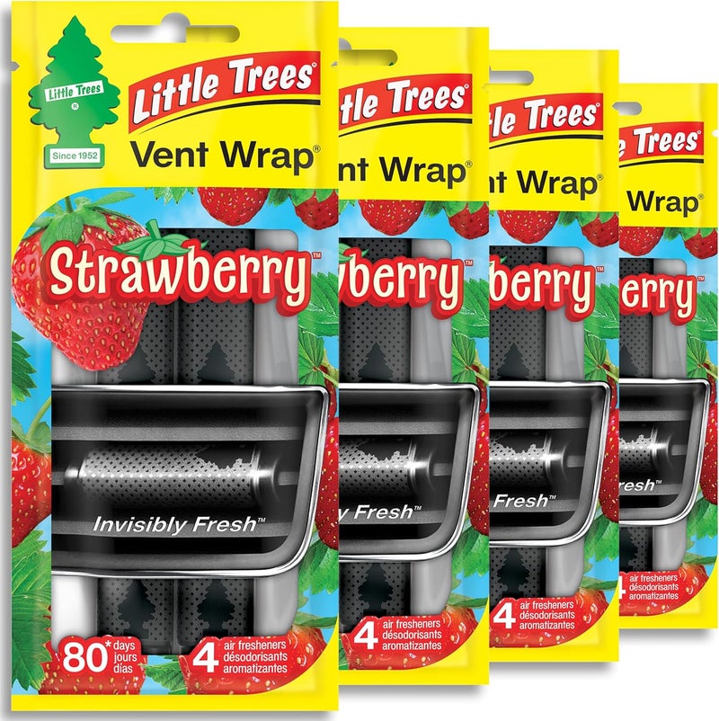 LITTLE TREES Car Air Freshener. Vent Wrap Provides Long-Lasting Scent, Slip on Vent Blade. Strawberry, 16 Air Fresheners, 4 Count (Pack of 4) Affordable purchase options - Image 1