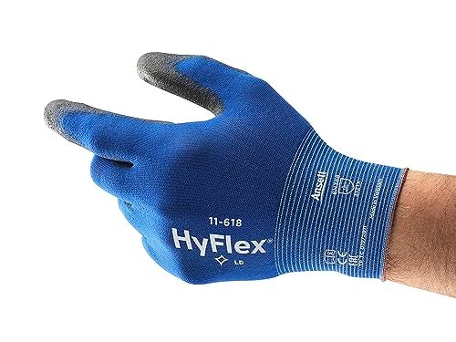 Ansell HyFlex 11-618 Nylon Light Duty Multi-Purpose Glove with Knitwrist, Abrasion/Cut Resistant, Size 11, Blue (Pack of 12 Pair) - Image 1