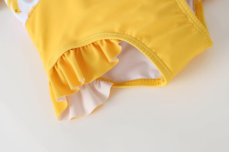 AMIYAN Girls Short Sleeve Swimsuits One Piece Rash Guard Bathing Suit UPF50+ Toddler Kids Zipper Swimwear Yellow Fruit 100 18-24M - Image 5