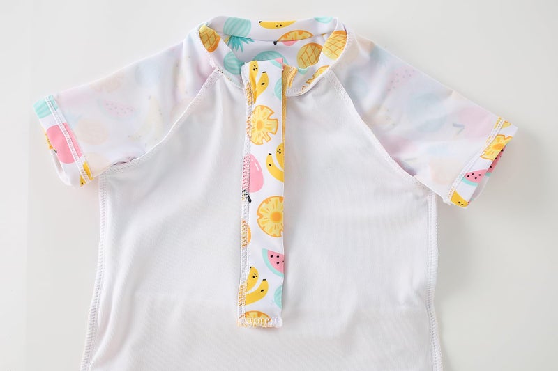 AMIYAN Girls Short Sleeve Swimsuits One Piece Rash Guard Bathing Suit UPF50+ Toddler Kids Zipper Swimwear Yellow Fruit 100 18-24M - Image 4