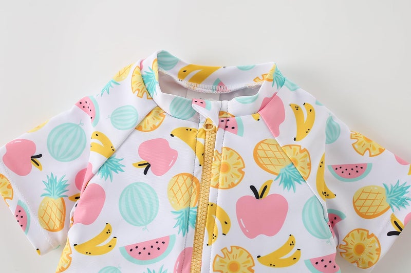 AMIYAN Girls Short Sleeve Swimsuits One Piece Rash Guard Bathing Suit UPF50+ Toddler Kids Zipper Swimwear Yellow Fruit 100 18-24M - Image 3
