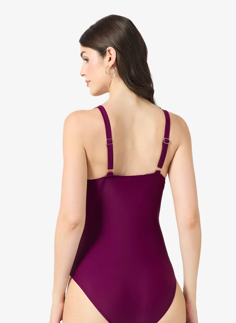 ELLA Ruched Swimsuit With Plunge Neckline