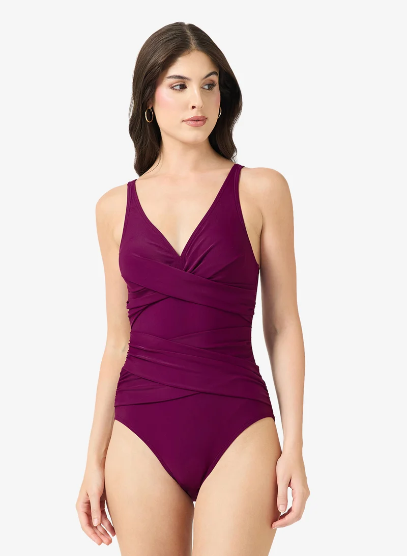 ELLA Ruched Swimsuit With Plunge Neckline