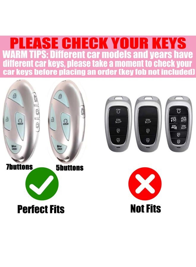 YIKECASE Key Fob Cover with Diamond Keychain Fit for Hyundai Car Key Holder Case Compatible with Hyundai loniq 6 Grandeur GN7 KONA 2023 2024 Smart Remote Key Protector, 5/7 Buttons (White-Heart) - Image 2