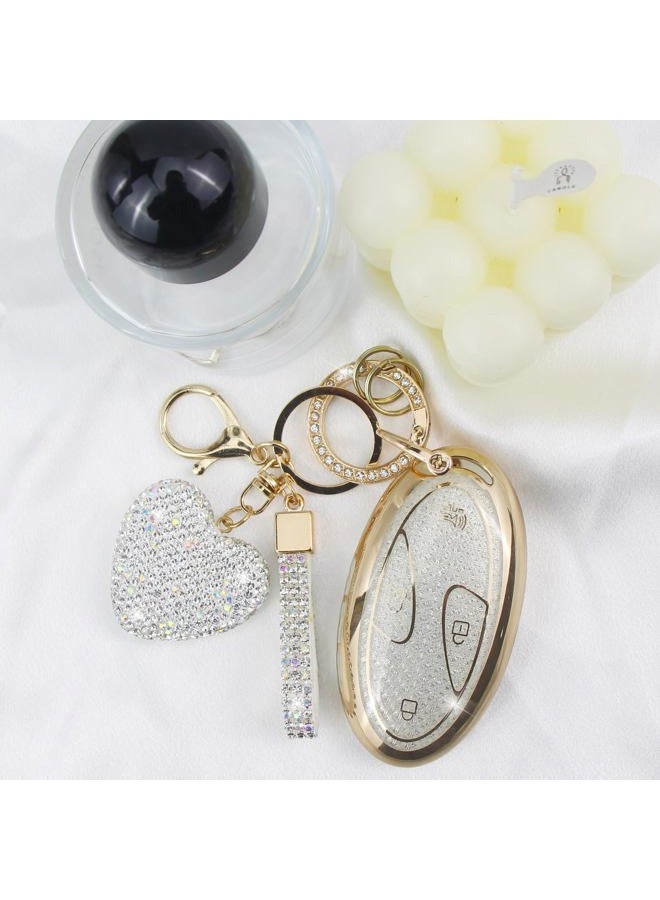 YIKECASE Key Fob Cover with Diamond Keychain Fit for Hyundai Car Key Holder Case Compatible with Hyundai loniq 6 Grandeur GN7 KONA 2023 2024 Smart Remote Key Protector, 5/7 Buttons (White-Heart) - Image 4