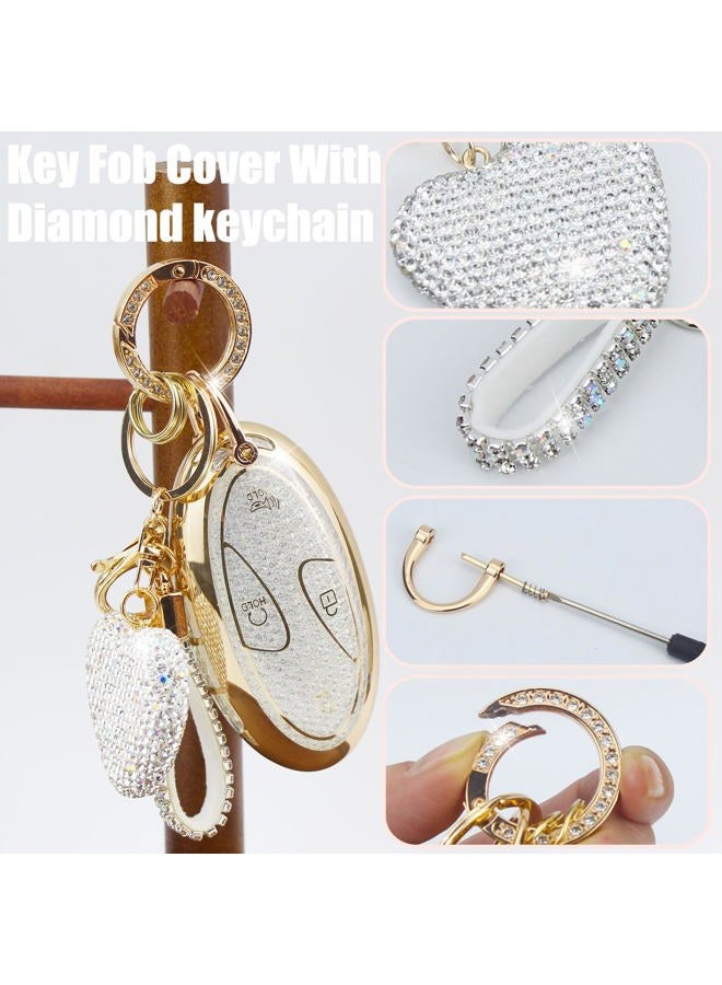 YIKECASE Key Fob Cover with Diamond Keychain Fit for Hyundai Car Key Holder Case Compatible with Hyundai loniq 6 Grandeur GN7 KONA 2023 2024 Smart Remote Key Protector, 5/7 Buttons (White-Heart) - Image 3