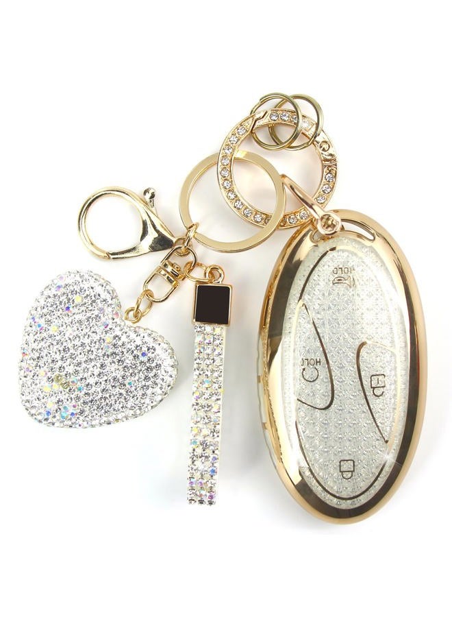 YIKECASE Key Fob Cover with Diamond Keychain Fit for Hyundai Car Key Holder Case Compatible with Hyundai loniq 6 Grandeur GN7 KONA 2023 2024 Smart Remote Key Protector, 5/7 Buttons (White-Heart) - Image 1
