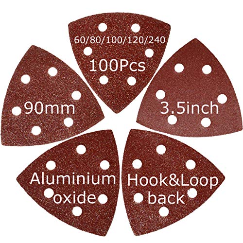 XXGO 3-1/2 Inch 90mm Triangular 60/80 /100/120 /240 Grits Hook & Loop Multitool Sandpaper Contains 20 of Each Fit 3.5 Inch Triangular Oscillating Multi Tool Sanding Pads Pack of 100 XG9010 - Image 3