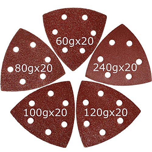 XXGO 3-1/2 Inch 90mm Triangular 60/80 /100/120 /240 Grits Hook & Loop Multitool Sandpaper Contains 20 of Each Fit 3.5 Inch Triangular Oscillating Multi Tool Sanding Pads Pack of 100 XG9010 - Image 2